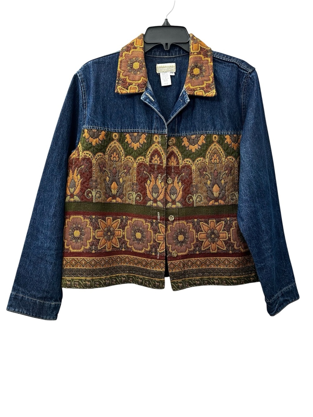 Coldwater Creek Jean Jacket Tapestry Dark Wash Denim Women’s Size Medium Petite